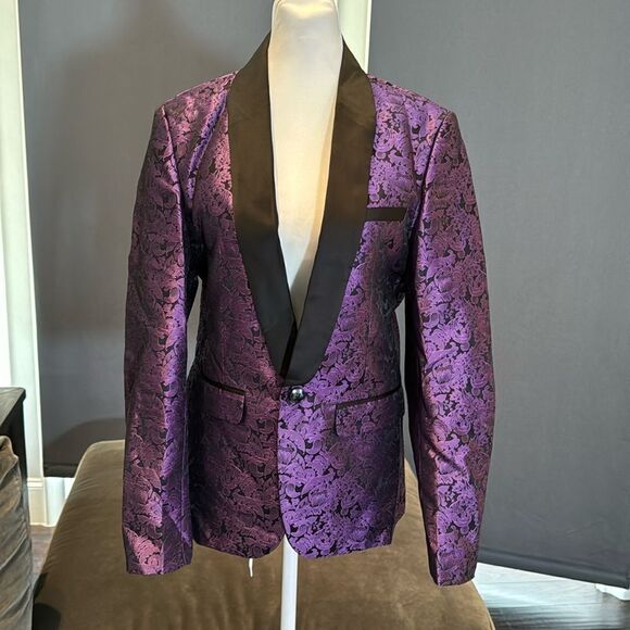Men’s Purple Paisley Tuxedo Jacket Prom Party Wedding Size 30 NWOT - Picture 2 of 11